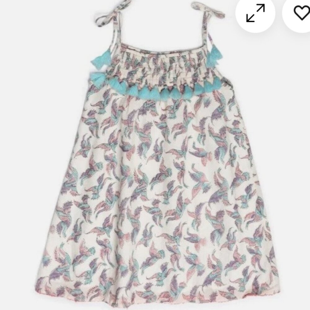 NWT egg New York Cordelia bird-print dress - 10Y - lined, tassels, teal & pink